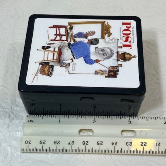 VTG Norman Rockwell Triple Self-Portrait Plastic Box w/Paper & Pencil 2.5"x3.25" - Picture 8 of 12
